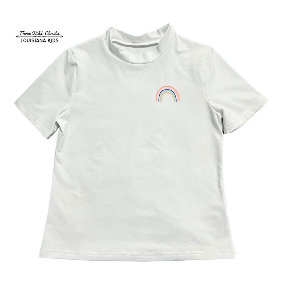 Cat & Jack L (10/12) White Rainbow Rashguard Swim Shirt